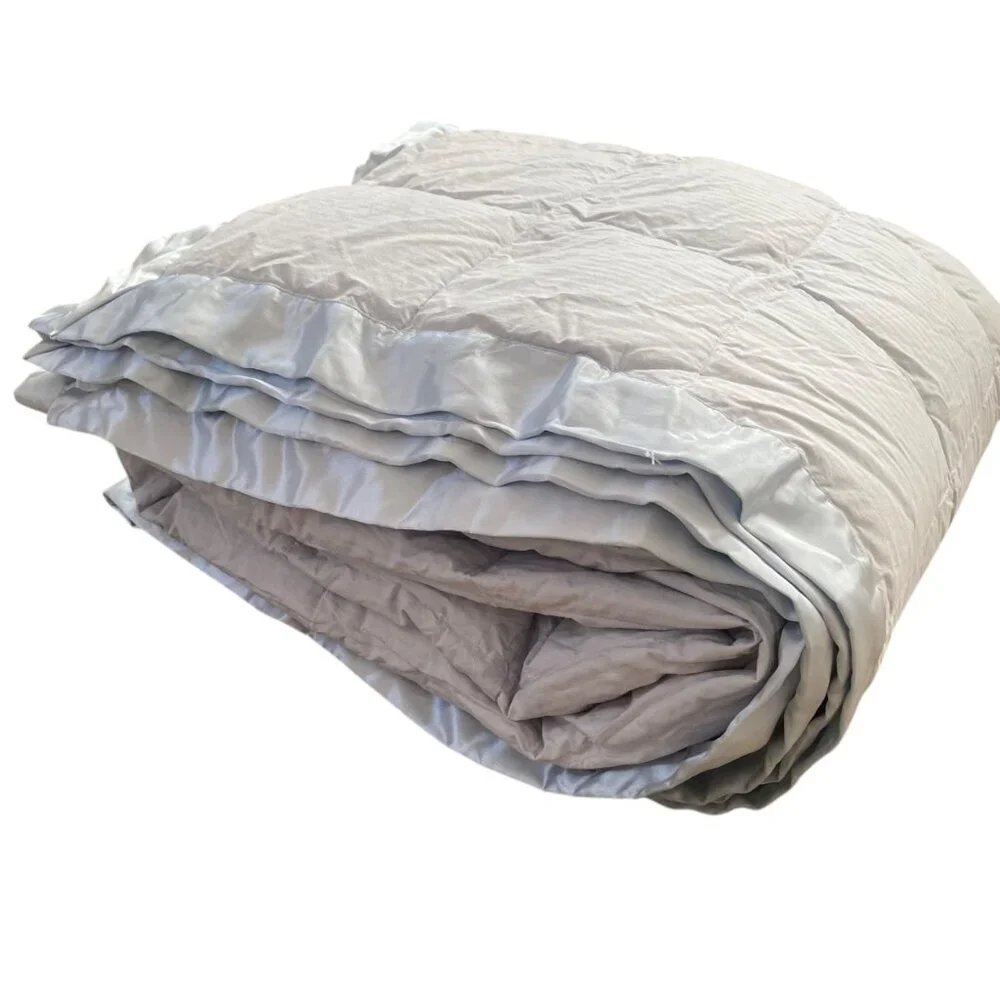White Goose Down Comforter Queen‎ Size Cotton Cover Warm Blanket Satin Trim